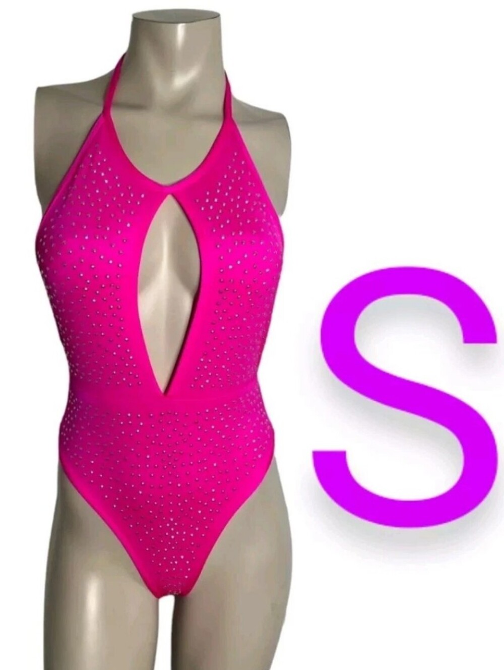 🆕Neon Pink Gemstones Sparkle Dance Wear Bodysuit~Size S